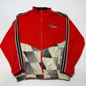 Jeff Staple Pigeon Racing Jacket Mens XL Red Embroidered Full Zip Checkered Flag